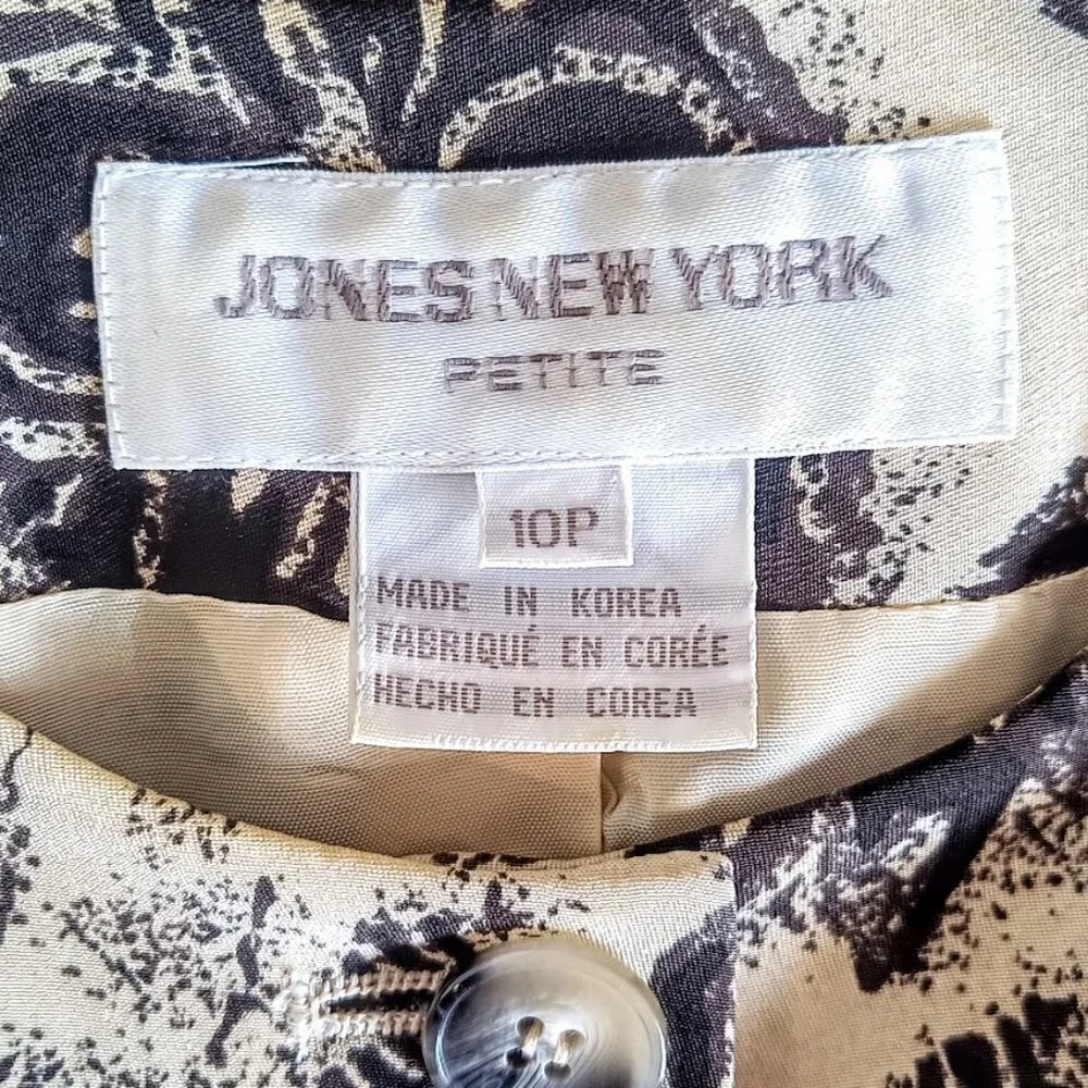 Vintage Jones New York Petite Black Beige Floral Silk Blazer